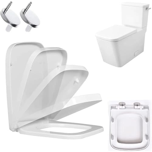 Abattant WC Siège de toilette carré à fermeture douce et dégagement rapide, fixation supérieure simple avec charnières réglables 360 degrés, sièges standard
