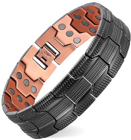 MagEnergy kupferarmband herren – Drei Ultra-Starke Magnete, Männliches Design Reines Kupfer-Magnetarmband, Einstellbare Länge mit Größenanpassungswerkzeug (Schwarz)