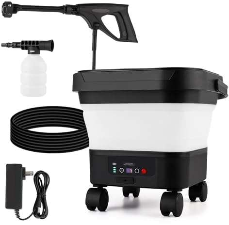 Tragbarer elektrischer Hochdruckreiniger, wiederaufladbar, mit 13-Liter-Wassertank und 6-in-1-Multifunktionsdüse, 7-stufig einstellbarer Druck, ideal für Camping, Gartenarbeit, Fahrradreinigung, Tierp