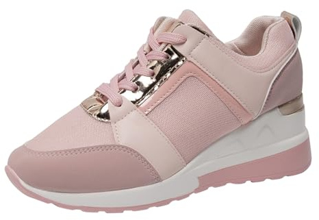 YIzdegg Sportskor dam kilklack, löparskor stor storlek sneakers lapptäcke löparskor lätta sneakers halkfria träningsskor bekväma joggingbyxor med skosnören platåneaker, ROSA, 36