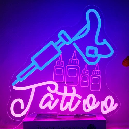 Runalosa Tattoo Neon Sign for Business Dimmable Blue Pink Girl Neon Light Sign Letters Led Signs for Wall Decor Man Cave Beauty Salon Shop Plaque Tattoo Studio Decoration 13.5 x 12.4
