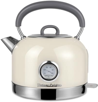 ELEKTRISCHER WASSERKOCHER VINTAGE CUISINE MIT THERMOMETER IM RETROSTIL (cream)