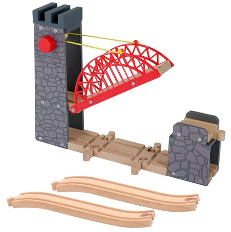 Mirthben Hebebrücke für Holzeisenbahn, kompatibel mit Allen gängigen Holzeisenbahn-Systemen, Holzschienen-Zubehör, für Kinder ab 3 Jahren