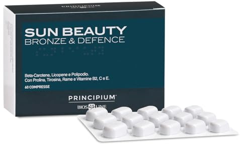 BIOS LINE - Principium Sun Beauty Integratore Alimentare per Protezione Pelle da Radicali Liberi Fotoinvecchiamento con Polipodio Rame Vitamine B2 C E Beta-Carotene Licopene 60 Compresse