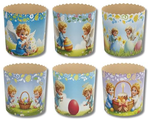 6pcs Baking Paper Molds for Easter Bread Cakes Panettone Paska Angels 2 (130x85 mm)