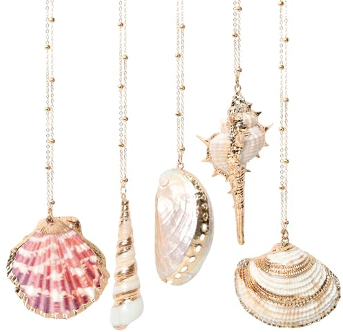 AgagaQx Muschelkette Damen, Muschel Kette Set, Boho Böhmischer Stil Halskette Muschelschmuck, Muscheln Sommer Schmuck Strand Accessoires für Karneval, Fasching, Meerjungfrau Party 5 Stück