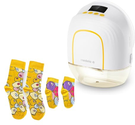Set Extractor de Medela manos libres sin cables Melody InBra + Medela Calcetines a juego para mamá y bebé | Edición limitada de la artista suiza Yael Anders