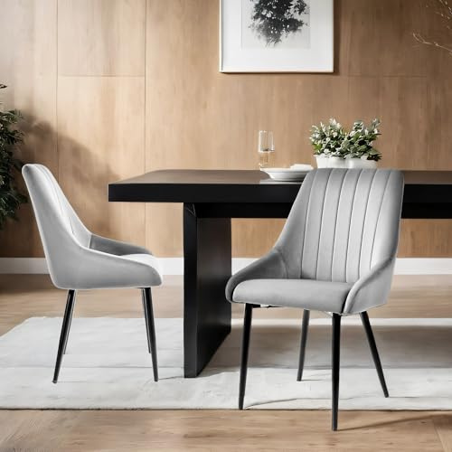 Duhome Esszimmerstuhl 2er Set aus Samt, Küchenstuhl Polsterstuhl Retro Design mit Rückenlehne Metallbeine für Esszimmer Küche Wohnzimmer Schlafzimmer, Grau
