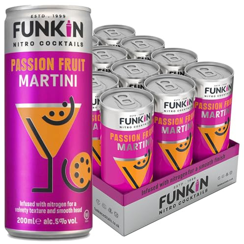FUNKIN Cocktails Ready to Drink Passion Fruit Martini Nitro Cocktail Cans | 5% ABV | Velvety Texture, Smooth Head | Just Pop & Pour, Serve Chilled | Tropical & Tangy | 200ml, Pack of 12