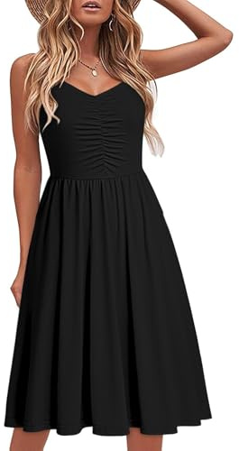 YATHON Women's Spaghetti Straps Party Sundress Casual Beach Summer Dresses 2026 (XL, YT090-Black)