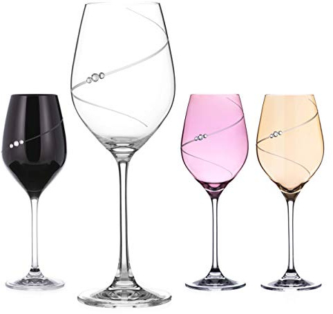 DIAMANTE Swarovski färgade vinglas med 'Silhouette Colour Selection' handskuren design – utsmyckad med Swarovski-kristaller – set med 4