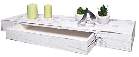 Mendler Wandregal HWC-H37 Schublade Massiv-Holz 8x80x25cm - weiß, Shabby | Schweberegal, Wandboard, Hängeregal, Regal