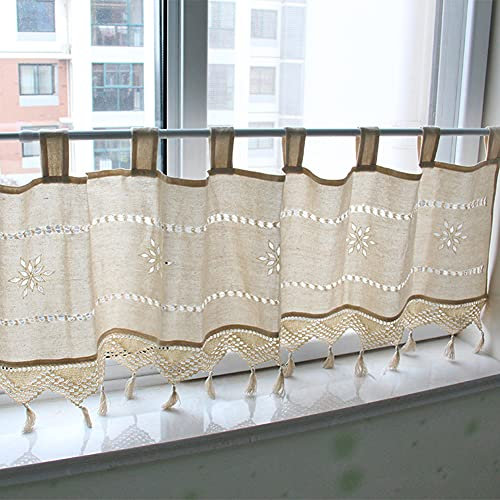 Ricemru Bistrogardine Landhausstil Shabby Chic Gehäkelt Baumwolle Leinen Vintage Scheibengardinen Kurzstore Küche Kurz Küchegardine Kleine Fenster Halbe Gardinen,70x145cm
