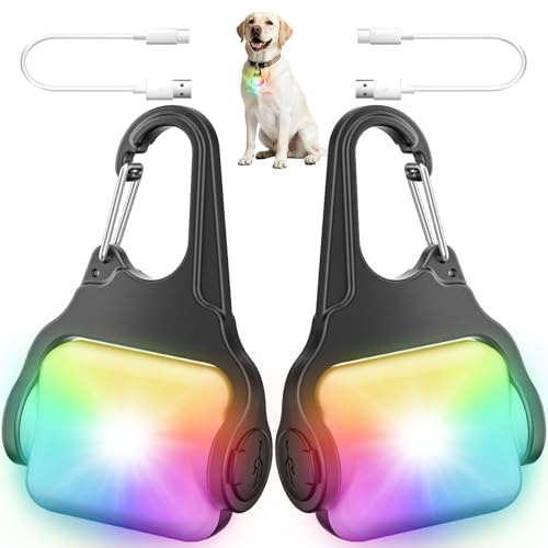 Dog Collar Light 2 Pack, Dog Lights for Night Walking 4 Modes, Waterproof Dogs Light Clip on Rechargeable, LED Dogs Walking Lights for Night Running, Camping, Climbing, Bike