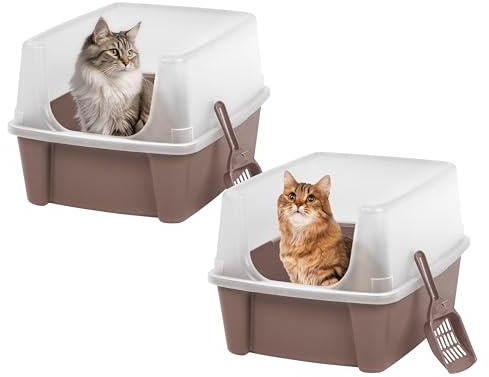 Iris Ohyama, Bac a Litiere pour Chat avec Pelle, Lot de 2, Beige, Nettoyage Facile, Maison de Toilette, Rebords Amovibles, pour Chats Adultes, Chatons, Lapins, sans BPA, Ouverture en Haut, CLH-12