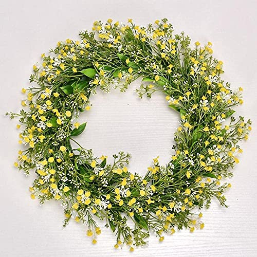 Großer weißer Schleierkraut-Blumenkranz, Sonnenblume, Türdekoration, Grasring, pastoral, amerikanischer Hochzeitsanhänger, Türklopfer, gelbe Blume, Schleierkraut-Kranz, Ring, Herbstdekoration (G