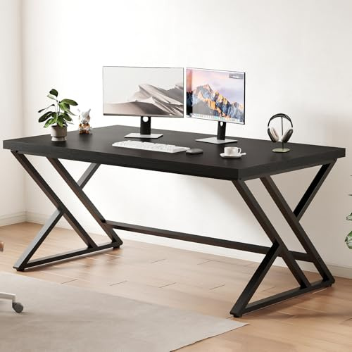 LVB Scrivania lunga per computer, scrivania latop, design industriale, per studio, ufficio, in legno, per camera da letto, 140 x 60 x 75,5 cm, colore nero
