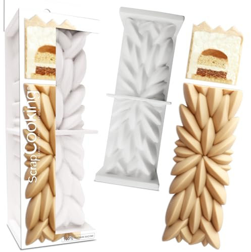SCRAP COOKING - Moule à Bûche & Cake « Instant » - Moule Silicone 3D en Relief - 25 x 8 x 8 cm - Qualité Professionnelle - Moule Pâtisserie Dessert Gâteau Noël Original - Avec Recette - Blanc - 2893