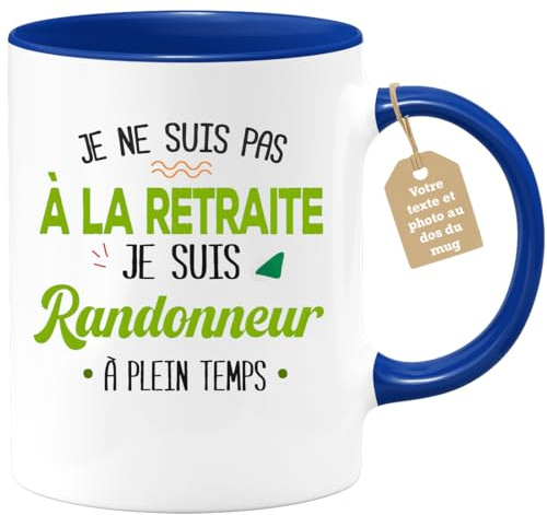 quotedazur Café-Croissant - Mug Personnalisable Texte Photo Tasse Cadeau Noël Je Ne Suis Pas A La Retraite Je Suis Randonneur - Bleu/Céramique