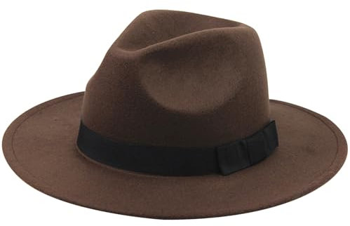 Wedhapy Fedora-Hut aus Wollfilz mit breiter Krempe, Panama-Mütze, Panama-Hut für Herren, Vintage-Stil, Filzhut mit breiter Krempe, braune Outbacks-Hüte, Einheitsgröße für Männer und Frauen, Outfit