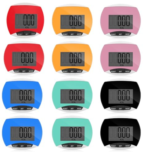 Copkim 12 Pcs Simple Pedometer for Walking Bulk LCD Step Counter with Calories Burned Portable Step Tracker for Women Seniors Jogging Hiking Running Walking, 6 Colors
