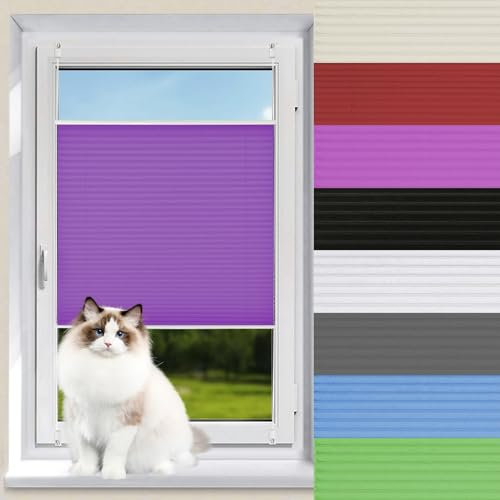 Plissee Rollos für Fenster Ohne Bohren 65 x 70 cm Sonnenschutz Blickdicht lichtdurchlässig Rollo leicht zu montieren mit Klemmträger für Fenster & Tür, Lila