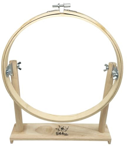 Telaio da ricamo con supporto | Piede in legno | cerchio 25 cm di diametro | ideale per punto croce e cucito manuale | prodotto in Spagna | alta qualità