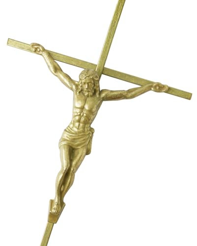Kruzifix Wandkreuz zum Aufhängen, katholische Metallkreuze, Wanddekoration, 25,4 cm, Retro-Gold