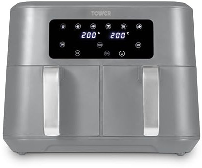 Tower T17137CGRY Vortx 8.5L Dual Basket Air Fryer with Dual Cook Function, 2400W, Grey & Chrome