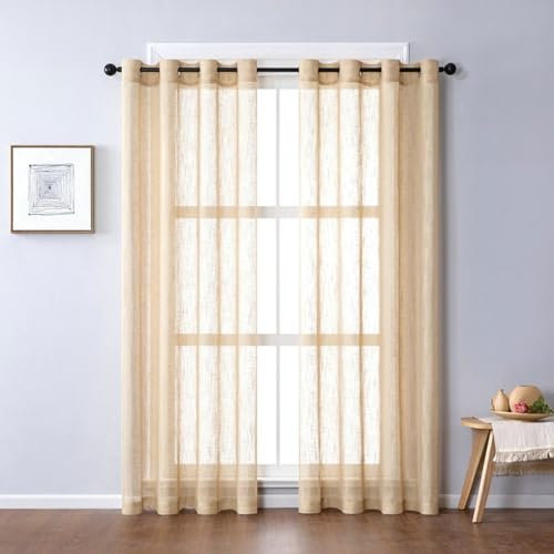 Bishilin Vorhänge Halbtransparent mit Ösen, Vorhänge Braun 2er Set 132x244CM Modern Einfarbig Gardinen Lichtdurchlässig Wohnzimmer Küche