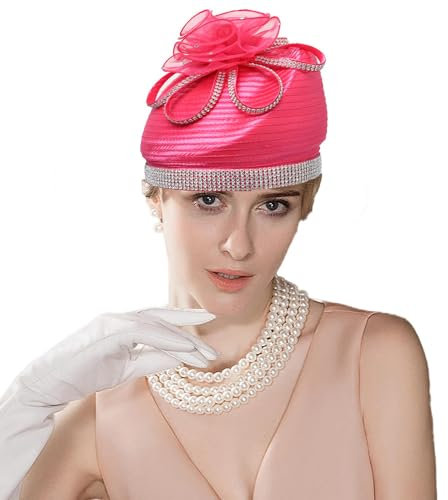 Kentucky Hut mit Strass Sweetheart Floral Braut Hochzeit Derby Fascinator Hut Haarschmuck Cocktail Party, Pink, Medium