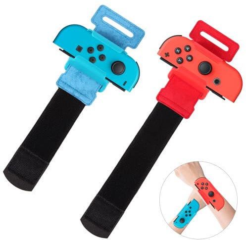 iulrtba Armband für Just Dance 2024 2023 2022 und für Zumba, Verstellbare Elastische Armbänder für Switch & Switch OLED Controller, 2 Stück Bänder Erwachsene und Kinder, Blau und Rot