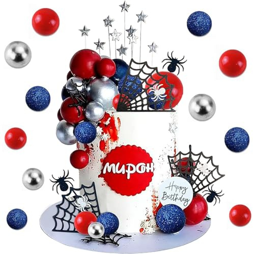 YGCHEN Spider Tortendeko Kugeln Kuchen Deko Happy Birthday Cake Topper Glitter Ball Kuchen Dekoration Spinnennetz Sterne Kuchendeko Spinne Kindergeburtstag Halloween Deko 37 Stück