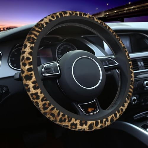 Mexpekil Leopard-Print Lenkradbezüge Universal Auto Lenkradhülle Anti-Rutsch Lenkrad Schutzhülle Dekorative Autozubehör passend für die meisten Autos (38 cm/15 Zoll) 1 Stück