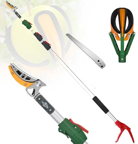 CYTBEK Outils de cueillette de Fruits, Outils de Jardinage à Perche télescopique Longue, antidérapants et résistants à l'usure, Coupe Nette et Lisse, avec tête rotative, 2,2 à 5 m pour enlever