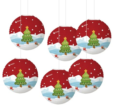 Fansu Linterna de Papel Decorativas Navidad, Linternas Colgantes de Papel 6 Piezas Linterna Papel Chino 30cm Linterna de Papel Redondo Farolillos de Papel Paper Lantern (Feliz Navidad)