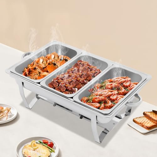 Oxylonty Chafing Dish Buffet Chafer Set Stainless Steel Frame Water Bowls Food Pan Fuel Holder and Lid Food Warmer for Party Banquet Buffet Wedding Dining