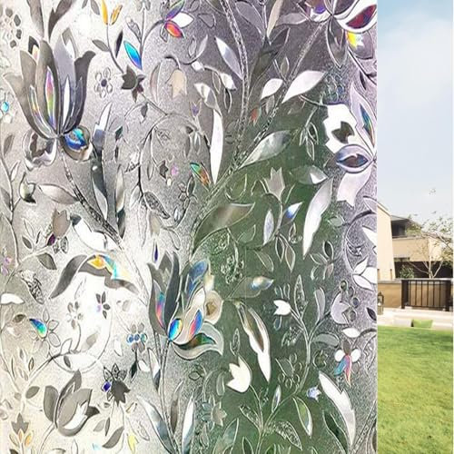 Verdunklungsfolie 20x600cm Sonnenblocker und Hitzereduzierende Milchglasfolie für Privatsphäre Einfache Entfernung Blickdichte Folie mit Tulpenmotiv