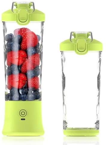 Boxonly Mélangeur de jus portable de 600 ml avec 6 lames, batterie rechargeable USB-C de 4000 mAh, mélangeur de voyage multifonction pour smoothies, milkshakes et jus (jaune fluo)