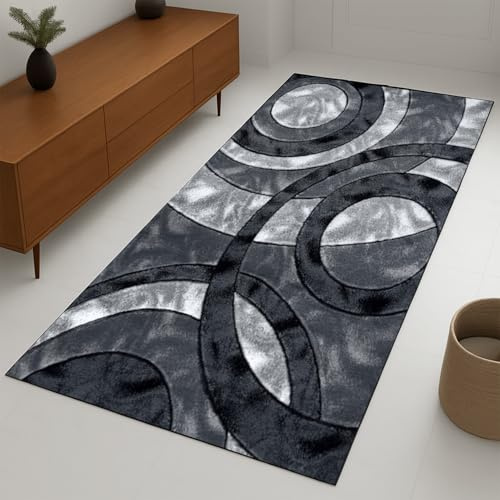 Trendy Realm Twilight Runner Rug - Washable Hallway Carpet Runners, Non-Slip Floor Mats for Kitchen, Living Room, Corridor, Entryway, Door Entrances – (Grey, 80x150 cm)