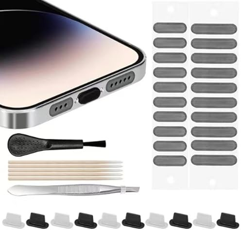 CALLYSONIC Juego de 37 protectores de polvo para teléfono móvil, protección contra el polvo para iPhone, USB C, kit de limpieza, protección para iPhone USB-C y altavoz, herramienta de limpieza de