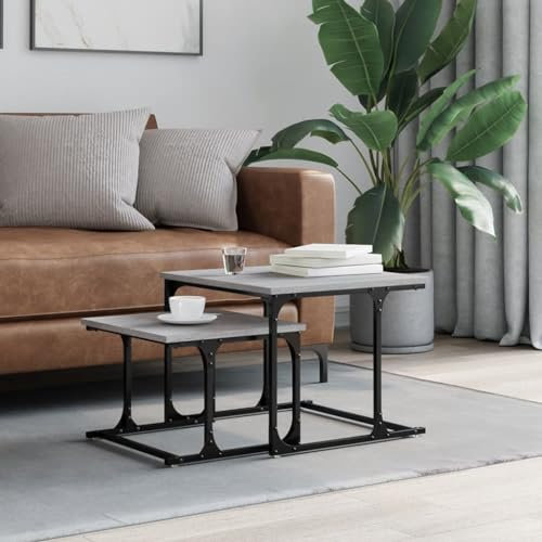 IBUQDDV Satztische 2 STK. Grau Sonoma Holzwerkstoff Wohnzimmertisch Coffee Table Couchtische Sofatisch für Wohnzimmer