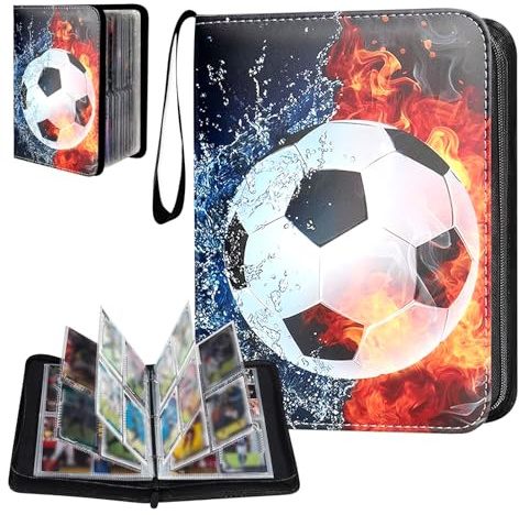 Sammelalbum Fußball Karten, Fußball Karten Sammelalbum mit Reißverschluss, 50 Seiten Kapazität für 400 Karten, Fußballstar karten sammelabum, Kompatibel mit Allen Arten von Karten (C)