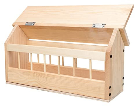 HIAKDOFT Automatischer Taubenfütterer Holz Taubentrog Mit Spritzwassergeschütztem Dach Mehrfachschlitze Für Wellensittiche Und Kanarienvögel Außenbereich