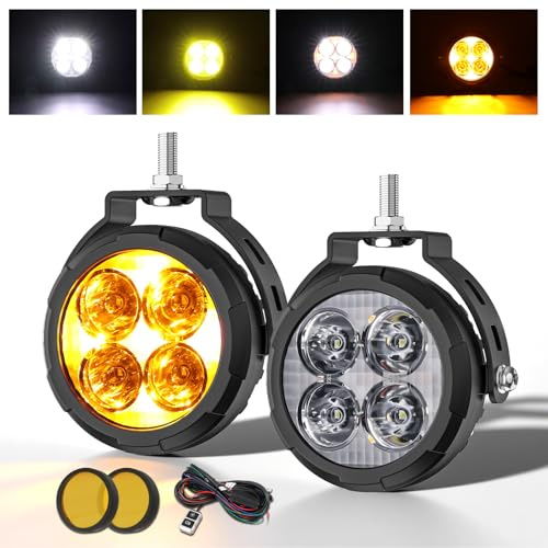 BraveWAY Motorrad-Scheinwerfer, 8,9 cm (3,5 Zoll), rund, LED, Frontscheinwerfer, Nebelleuchte, Zusatzscheinwerfer, für Motorrad, mit Schalter