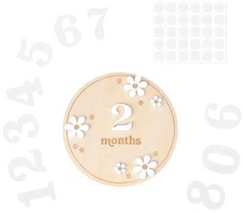 JUGUTA 1 Pcs Baby Monatliche Meilenstein Karten Mit Klebepunkten Blumen-Stil Baby Meilensteinkarten Holz Foto Requisiten Für Kleinkinder Von 0-12 Monaten Babyparty Meilensteinkarten Baby