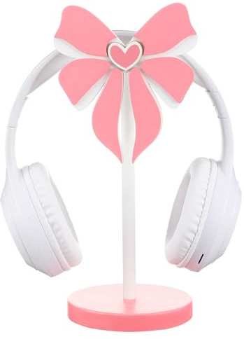 Kingdder Pink Bow Headphone Stand Cute Wood Headphone Stand Adorable Headset Holder Accessories Gamer Gifts for Teenage Women Teacher Girlfriend Office Worker Wife Gamer Room Decor Office Desk
