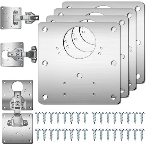 Oiieco 4 Pcs Hinge Repair Plate, Stainless Steel Hinge Repair Plate Kit, Kitchen Cupboard Cabinets Door Hinge Repair Plate with Screws, Kitchen Door Hinge Repair Plate with Holes