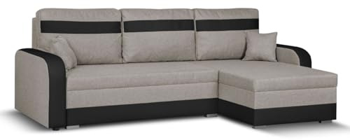 SENTO TRADE Ecksofa mit Schlaffunktion, Bettkasten, L-Form Eckcouch, Schlafsofa, Bonellfederkern, CONDI (beige-schwarz)