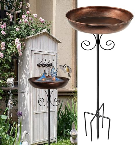 DeJivsin Bain d'oiseaux Abreuvoir Exterieur, Bain d'oiseaux, Bronze Antique 81 cm, Métal Pour sauvages, Balcon, Jardin